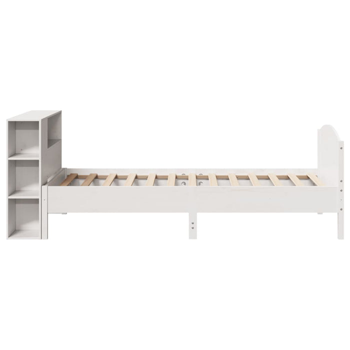 Pat cu bibliotecă fără saltea, alb, 75x190 cm, lemn masiv pin - WALTI WALTI