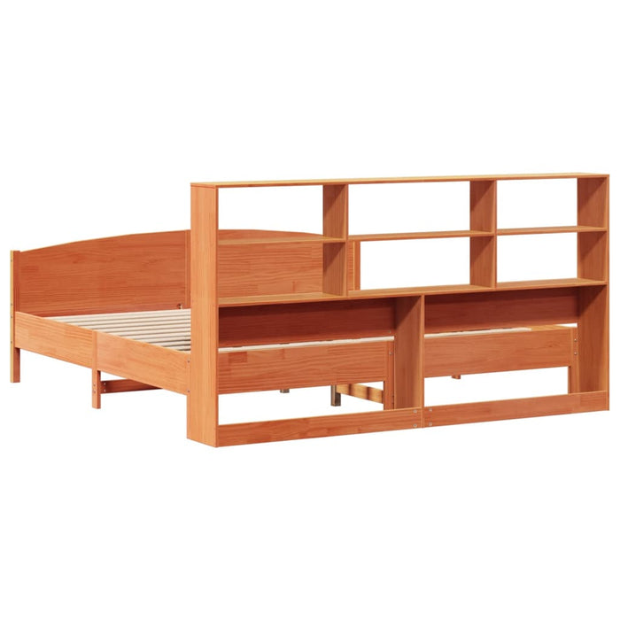 Pat cu bibliotecă fără saltea maro 200x200 cm lemn masiv de pin - WALTI WALTI