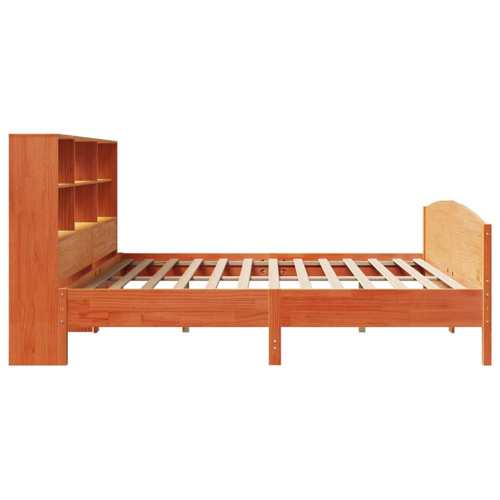 Pat cu bibliotecă fără saltea maro 180x200 cm lemn masiv de pin - WALTI WALTI