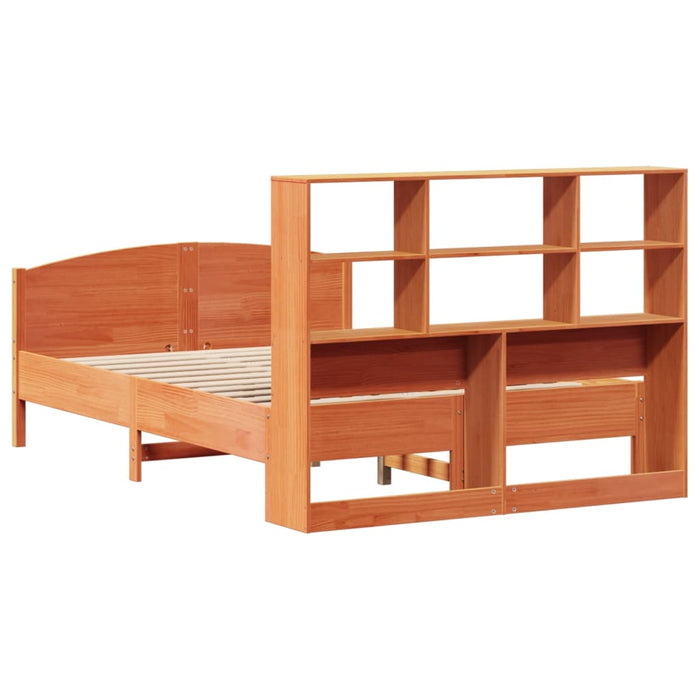 Pat cu bibliotecă fără saltea maro 160x200 cm lemn masiv de pin - WALTI WALTI