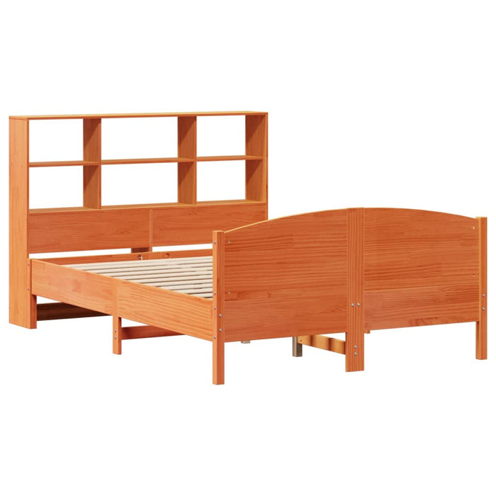 Pat cu bibliotecă fără saltea maro 140x200 cm lemn masiv de pin - WALTI WALTI