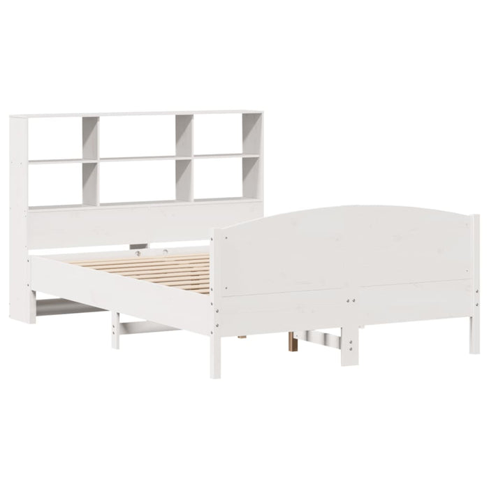 Pat cu bibliotecă fără saltea, alb, 140x190 cm, lemn masiv pin - WALTI WALTI