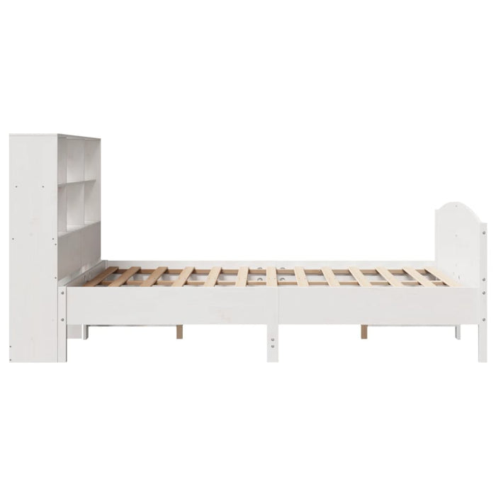 Pat cu bibliotecă fără saltea, alb, 140x190 cm, lemn masiv pin - WALTI WALTI