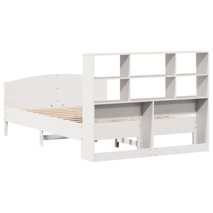 Pat cu bibliotecă fără saltea, alb, 140x190 cm, lemn masiv pin - WALTI WALTI