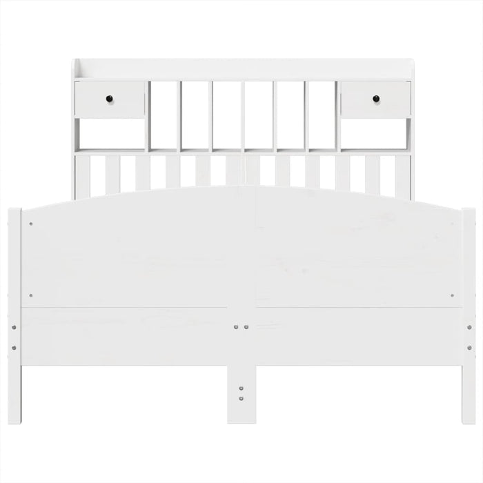 Pat cu bibliotecă fără saltea, alb, 160x200 cm, lemn masiv pin - WALTI WALTI