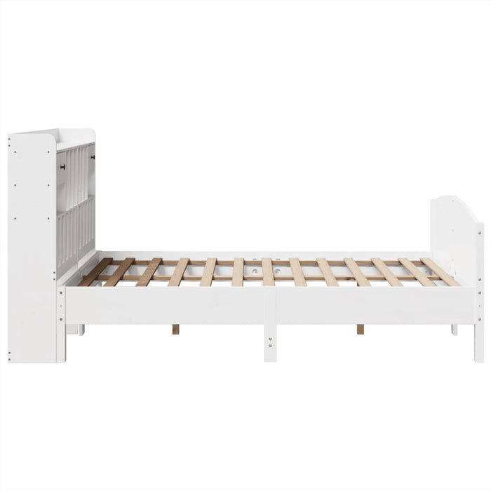 Pat cu bibliotecă fără saltea, alb, 160x200 cm, lemn masiv pin - WALTI WALTI