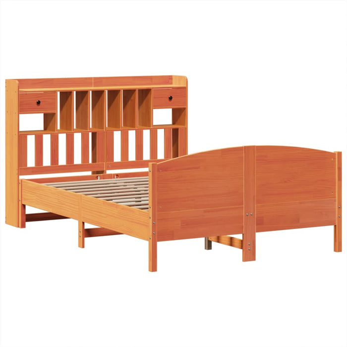 Pat cu bibliotecă fără saltea maro 140x200 cm lemn masiv de pin - WALTI WALTI