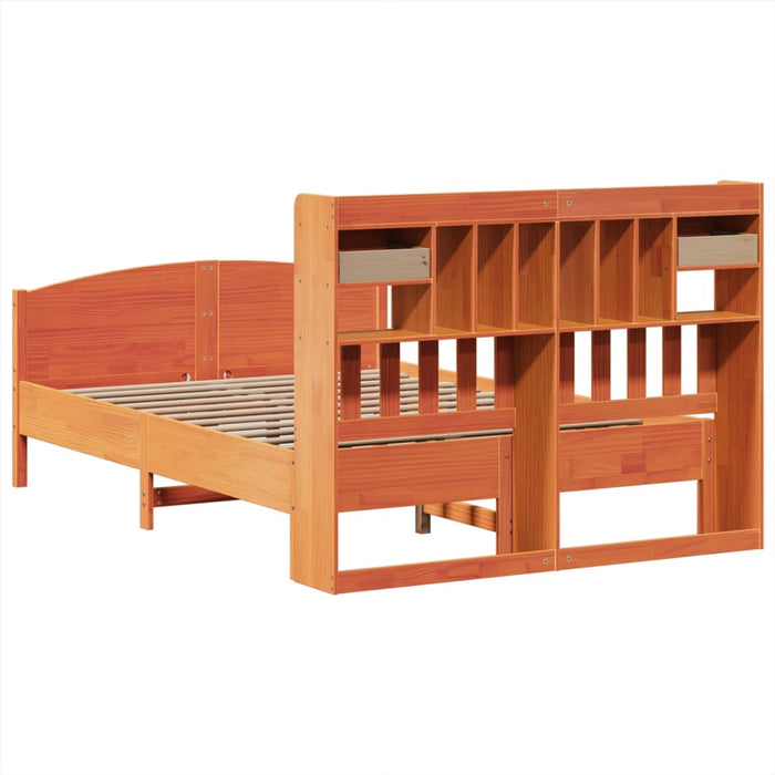 Pat cu bibliotecă fără saltea maro 140x200 cm lemn masiv de pin - WALTI WALTI