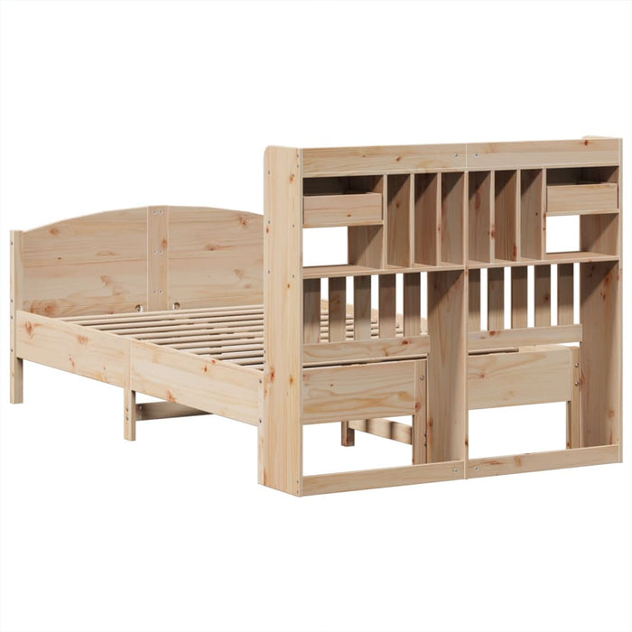 Pat cu bibliotecă fără saltea, 135x190 cm, lemn masiv de pin - WALTI WALTI