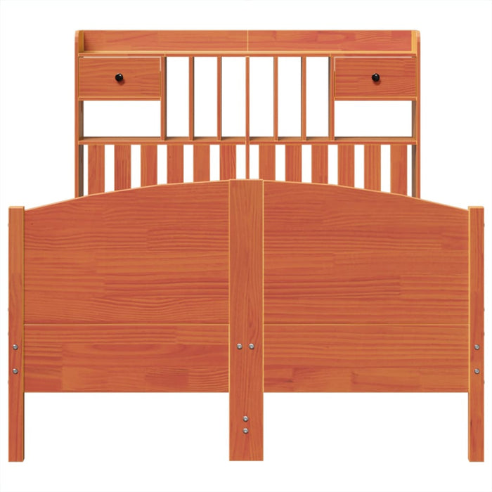 Pat cu bibliotecă fără saltea maro 135x190 cm lemn masiv de pin - WALTI WALTI