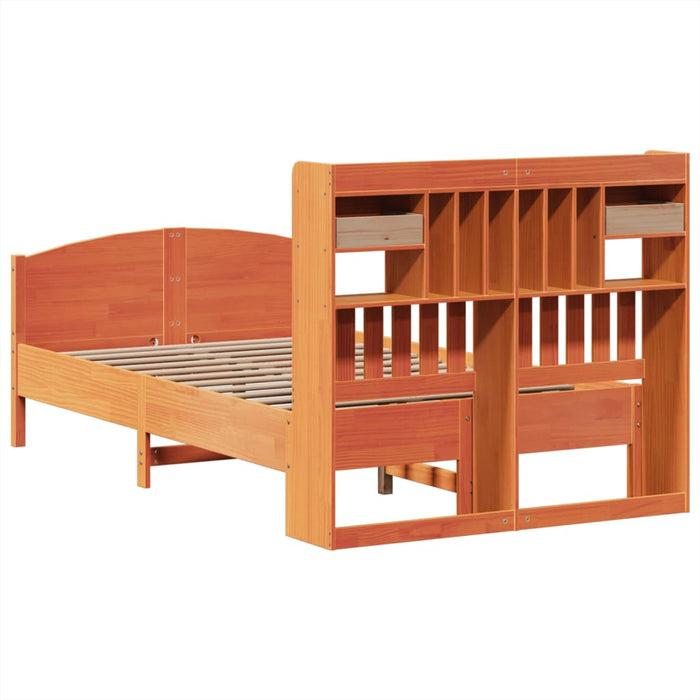 Pat cu bibliotecă fără saltea maro 135x190 cm lemn masiv de pin - WALTI WALTI