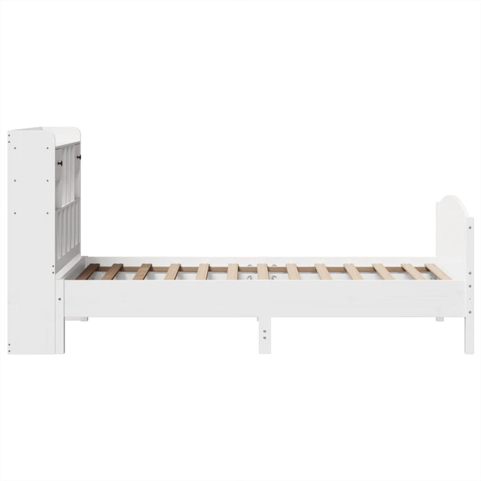 Pat cu bibliotecă fără saltea, alb, 90x200 cm, lemn masiv pin - WALTI WALTI