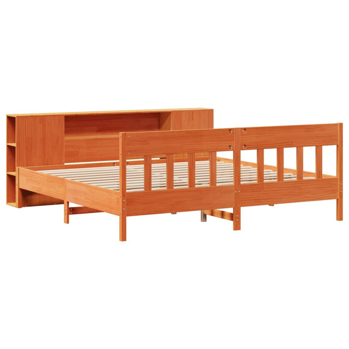 Pat cu bibliotecă fără saltea maro 200x200 cm lemn masiv de pin - WALTI WALTI
