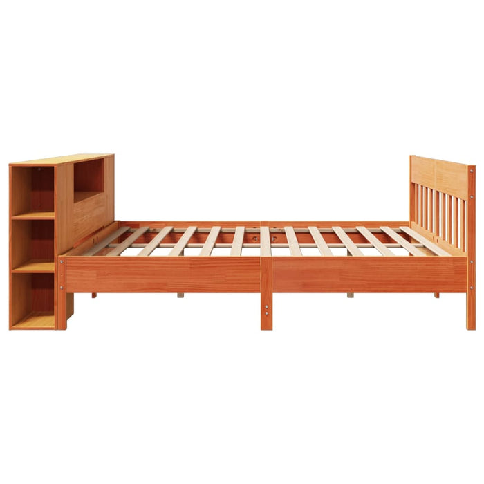 Pat cu bibliotecă fără saltea maro 200x200 cm lemn masiv de pin - WALTI WALTI