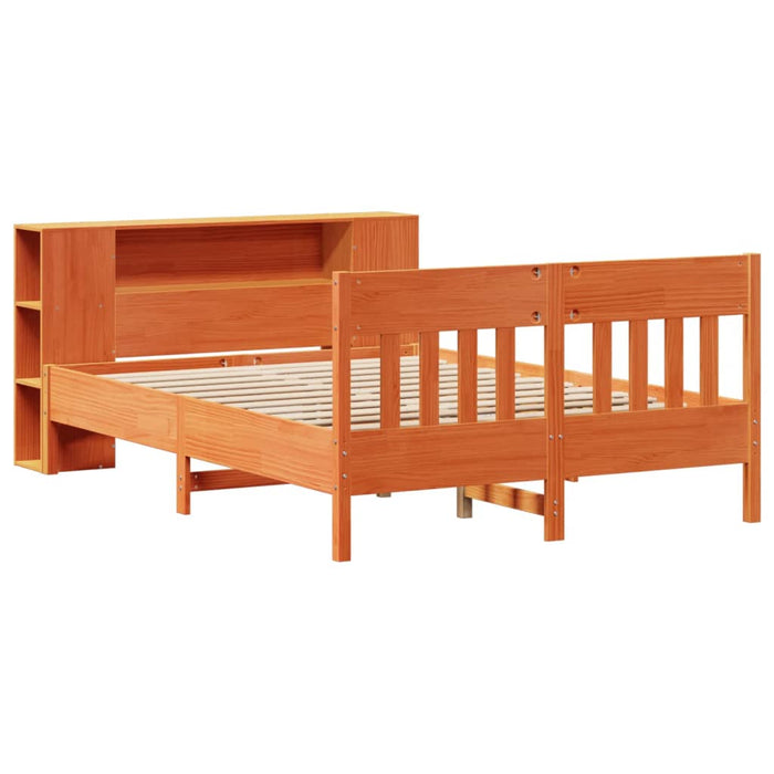 Pat cu bibliotecă fără saltea maro 150x200 cm lemn masiv de pin - WALTI WALTI