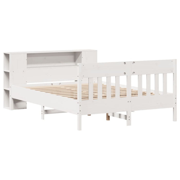 Pat cu bibliotecă fără saltea, alb, 140x190 cm, lemn masiv pin - WALTI WALTI