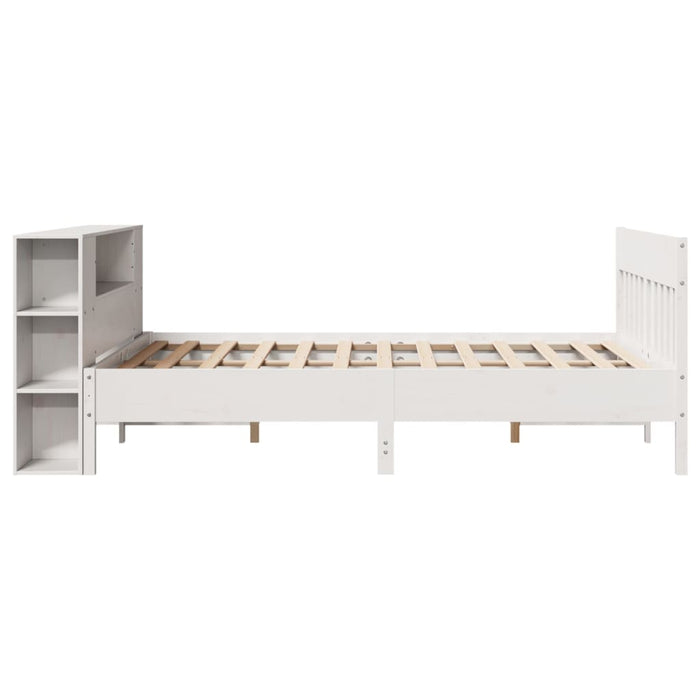 Pat cu bibliotecă fără saltea, alb, 140x190 cm, lemn masiv pin - WALTI WALTI