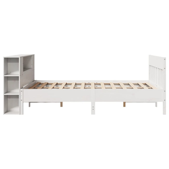 Pat cu bibliotecă fără saltea, alb, 135x190 cm, lemn masiv pin - WALTI WALTI