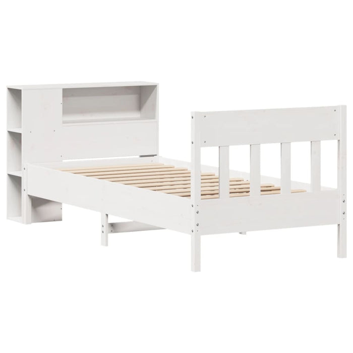 Pat cu bibliotecă fără saltea, alb, 75x190 cm, lemn masiv pin - WALTI WALTI