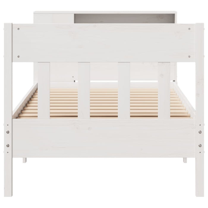 Pat cu bibliotecă fără saltea, alb, 75x190 cm, lemn masiv pin - WALTI WALTI