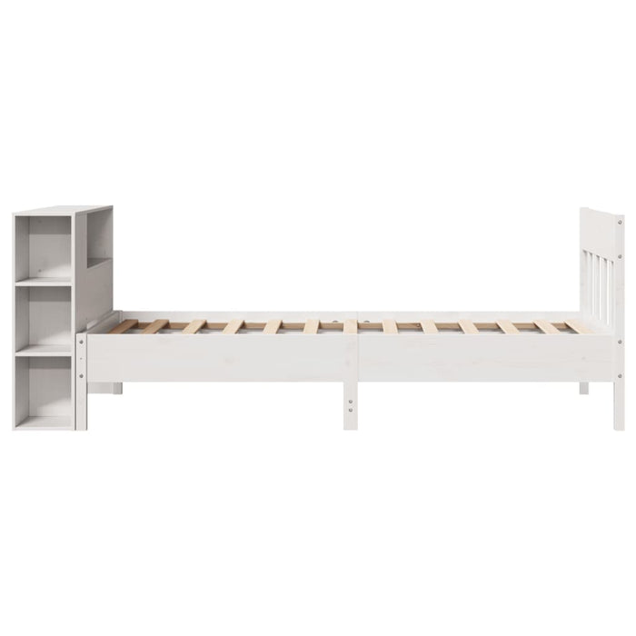 Pat cu bibliotecă fără saltea, alb, 75x190 cm, lemn masiv pin - WALTI WALTI