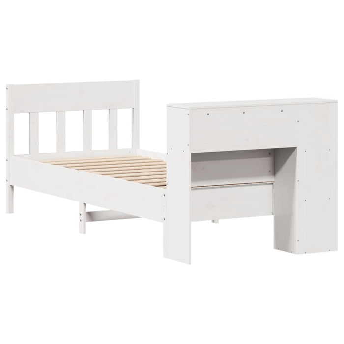 Pat cu bibliotecă fără saltea, alb, 75x190 cm, lemn masiv pin - WALTI WALTI