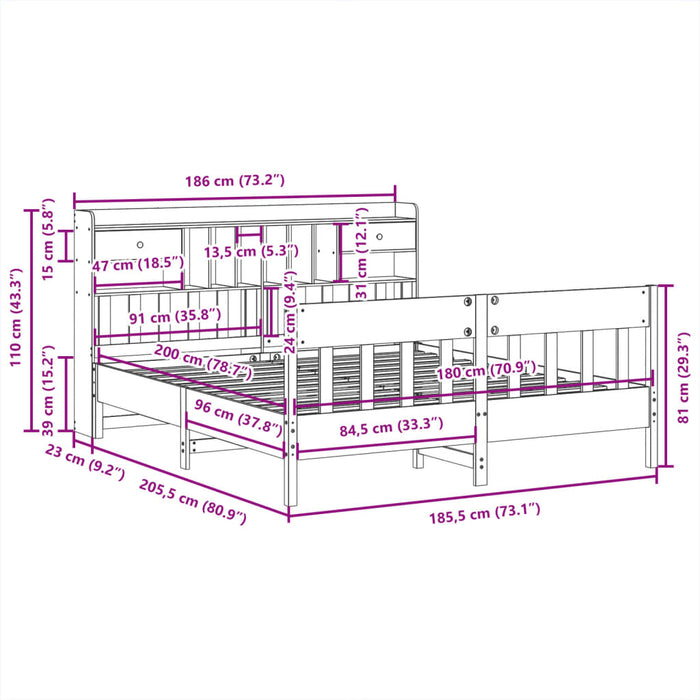 Cadru de pat fără saltea, maro ceruit 180x200 cm lemn masiv pin - WALTI WALTI