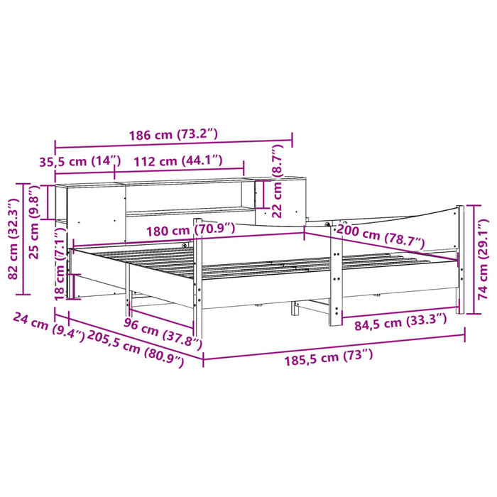 Cadru de pat fără saltea, maro ceruit 180x200 cm lemn masiv pin - WALTI WALTI