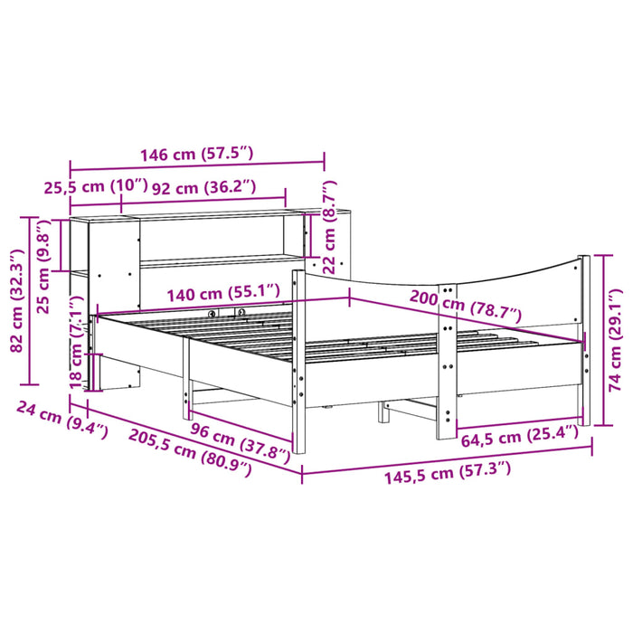 Cadru de pat fără saltea, maro ceruit 140x200 cm lemn masiv pin - WALTI WALTI