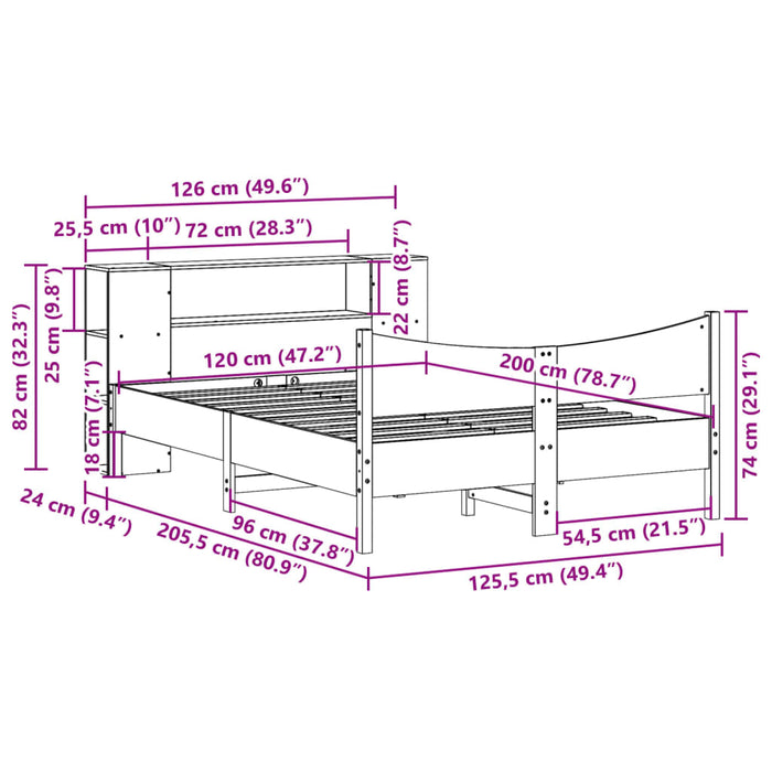 Cadru pat fără saltea, maro ceruit, 120x200 cm, lemn masiv pin - WALTI WALTI