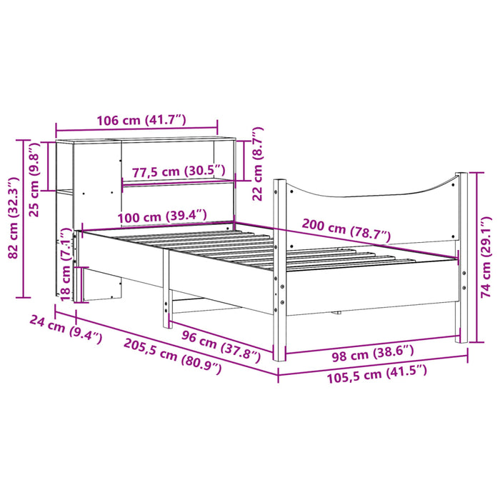 Cadru pat fără saltea, maro ceruit, 100x200 cm, lemn masiv pin - WALTI WALTI