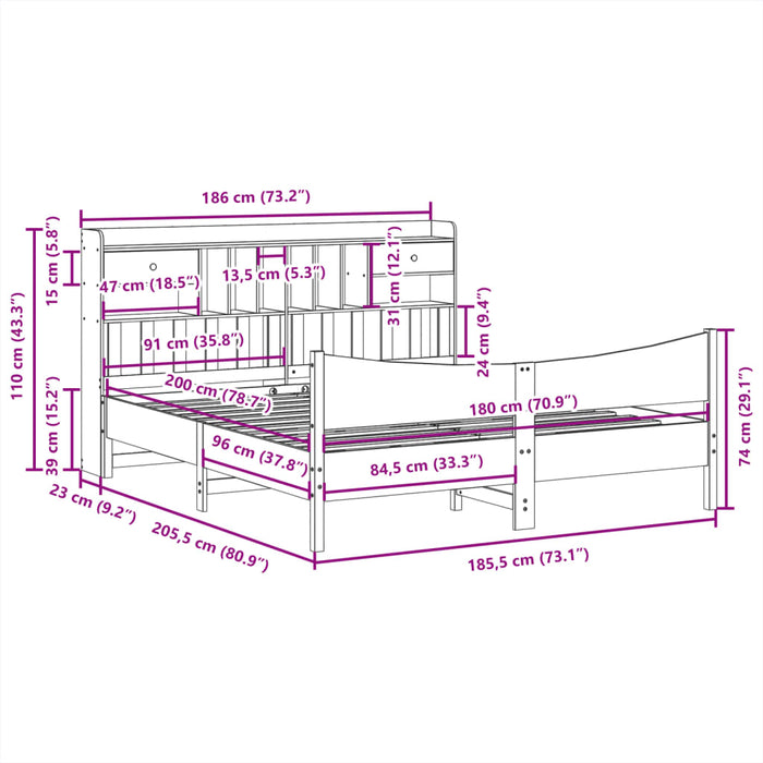 Cadru de pat fără saltea, maro ceruit 180x200 cm lemn masiv pin - WALTI WALTI