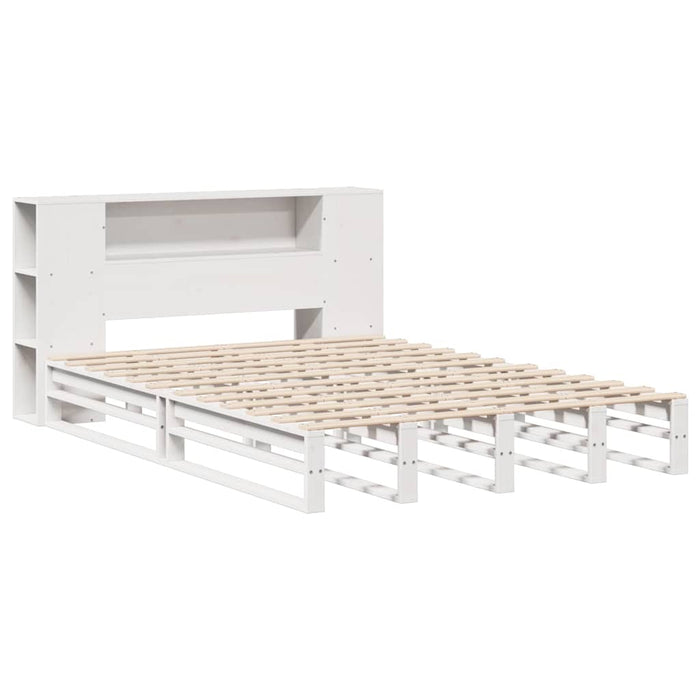 Pat cu bibliotecă fără saltea, alb, 150x200 cm, lemn masiv - WALTI WALTI