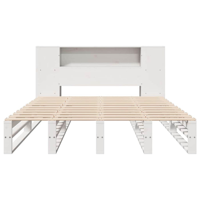 Pat cu bibliotecă fără saltea, alb, 150x200 cm, lemn masiv - WALTI WALTI