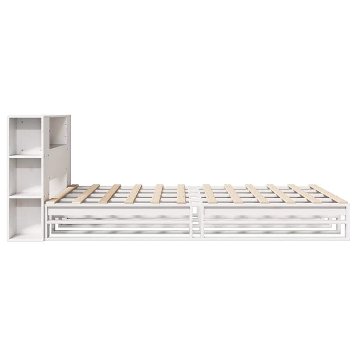 Pat cu bibliotecă fără saltea, alb, 150x200 cm, lemn masiv - WALTI WALTI