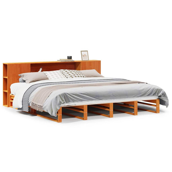 Pat cu bibliotecă fără saltea maro ceruit 200x200 cm lemn masiv - WALTI WALTI