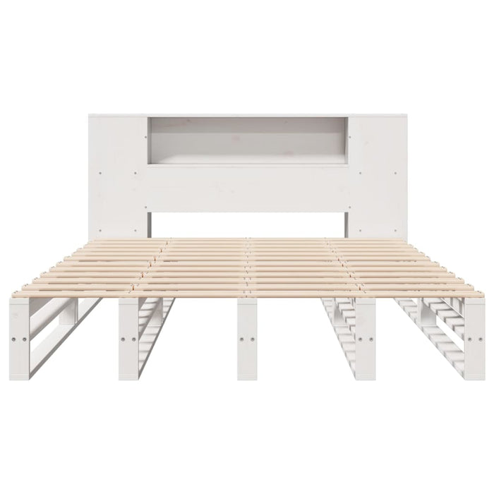 Pat cu bibliotecă fără saltea, alb, 135x190 cm, lemn masiv - WALTI WALTI