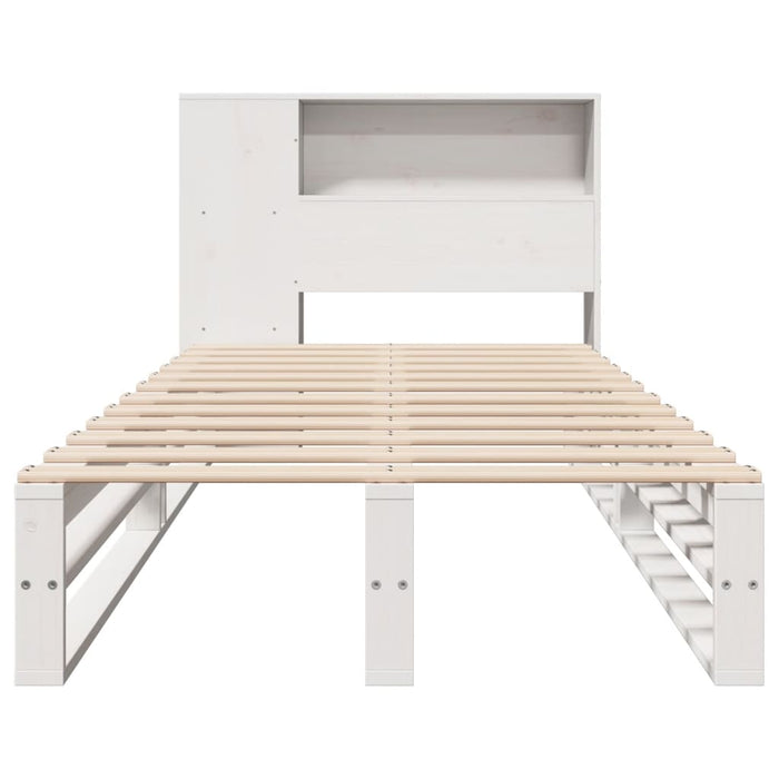 Pat cu bibliotecă fără saltea, alb, 75x190 cm, lemn masiv - WALTI WALTI