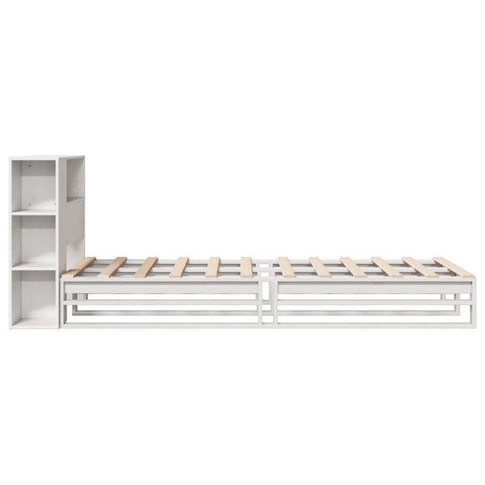 Pat cu bibliotecă fără saltea, alb, 75x190 cm, lemn masiv - WALTI WALTI