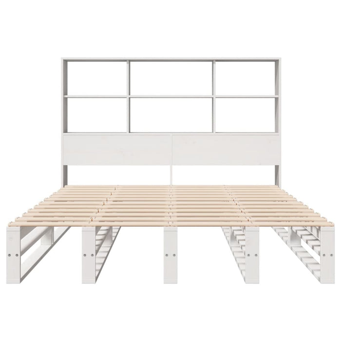 Pat cu bibliotecă fără saltea, alb, 160x200 cm, lemn masiv - WALTI WALTI