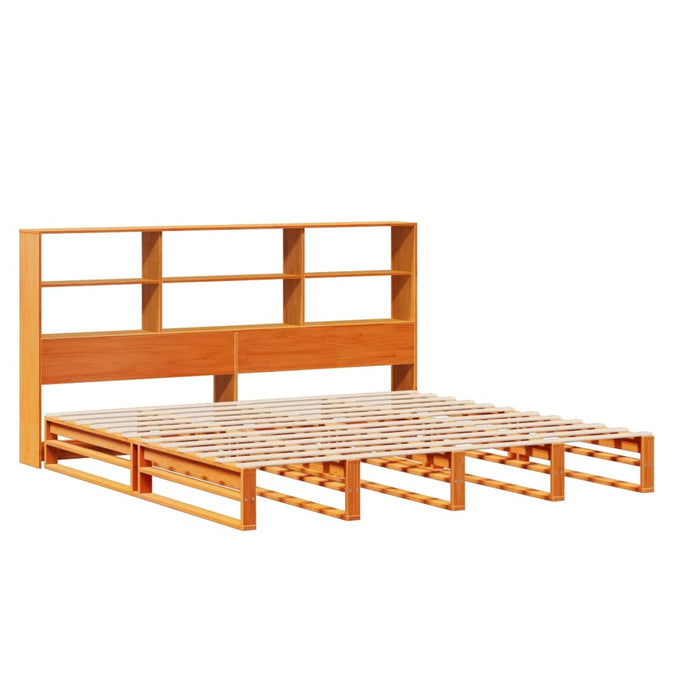 Pat cu bibliotecă fără saltea maro ceruit 200x200 cm lemn masiv - WALTI WALTI
