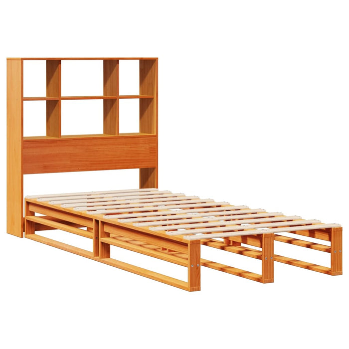 Pat cu bibliotecă fără saltea maro ceruit 75x190 cm lemn masiv - WALTI WALTI