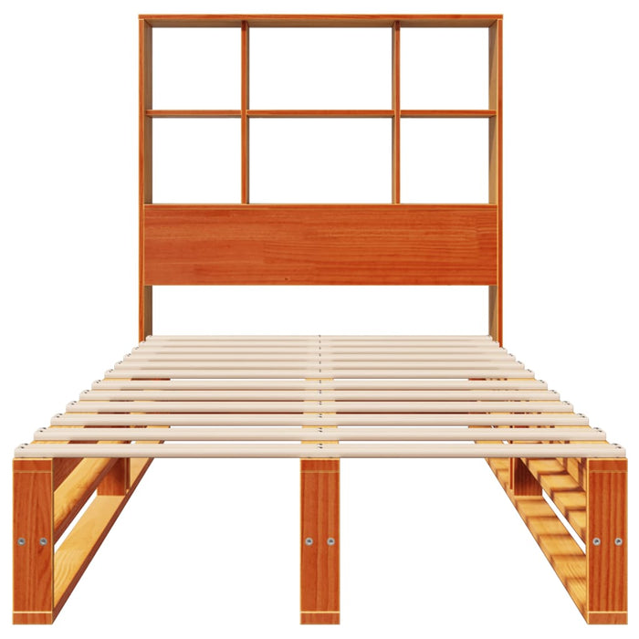 Pat cu bibliotecă fără saltea maro ceruit 75x190 cm lemn masiv - WALTI WALTI