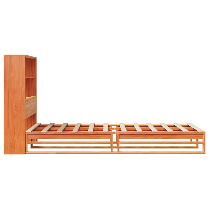 Pat cu bibliotecă fără saltea maro ceruit 75x190 cm lemn masiv - WALTI WALTI