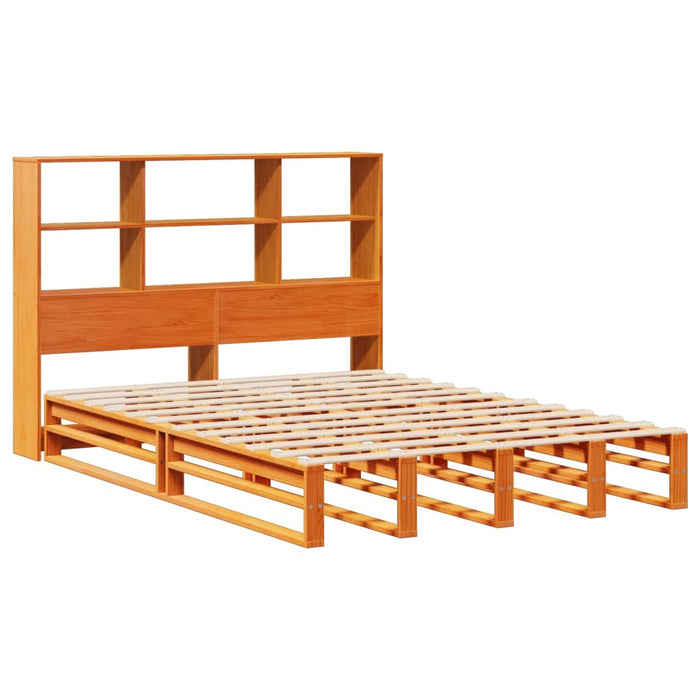 Pat cu bibliotecă fără saltea maro ceruit 135x190 cm lemn masiv - WALTI WALTI