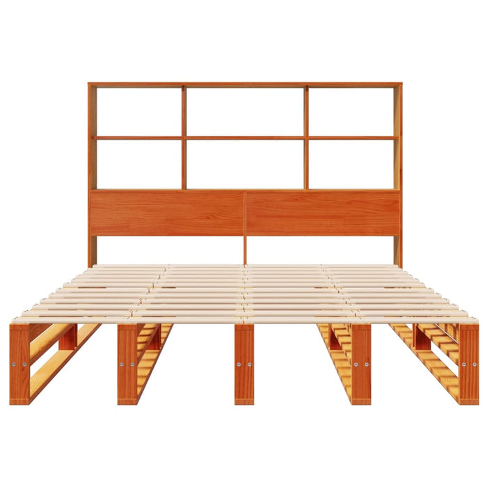 Pat cu bibliotecă fără saltea maro ceruit 135x190 cm lemn masiv - WALTI WALTI