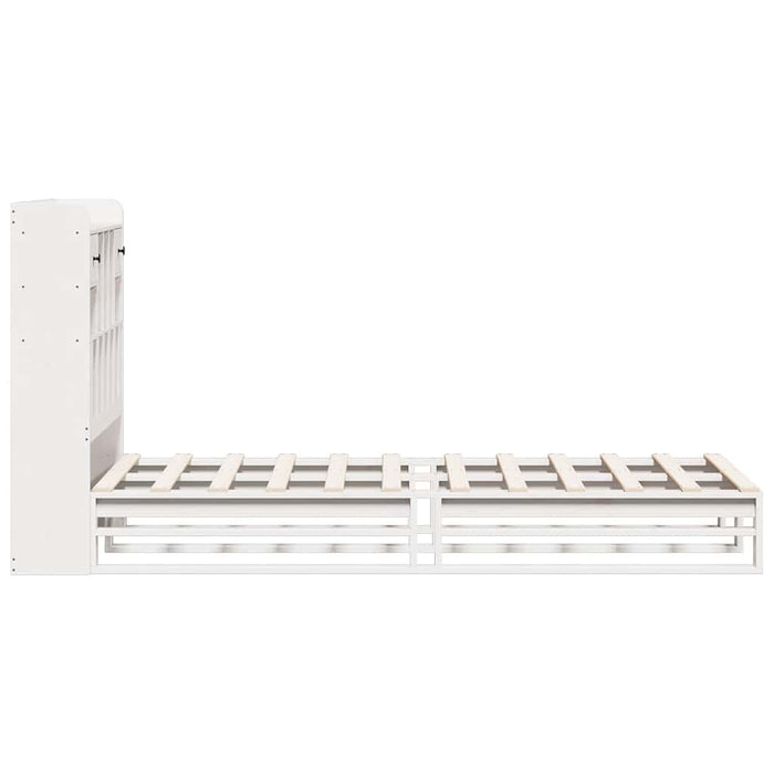 Pat cu bibliotecă fără saltea, alb, 90x200 cm, lemn masiv pin WALTI