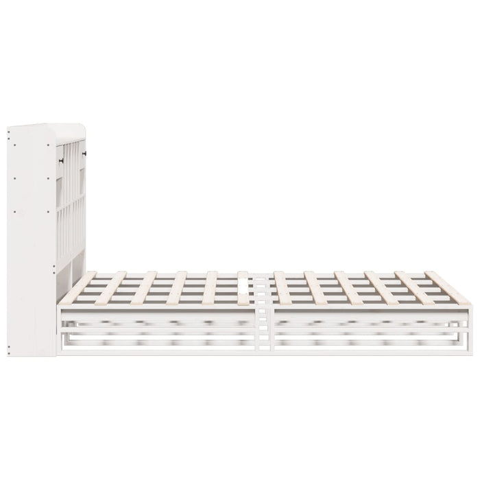 Pat cu bibliotecă fără saltea, alb, 140x200 cm, lemn masiv pin - WALTI WALTI