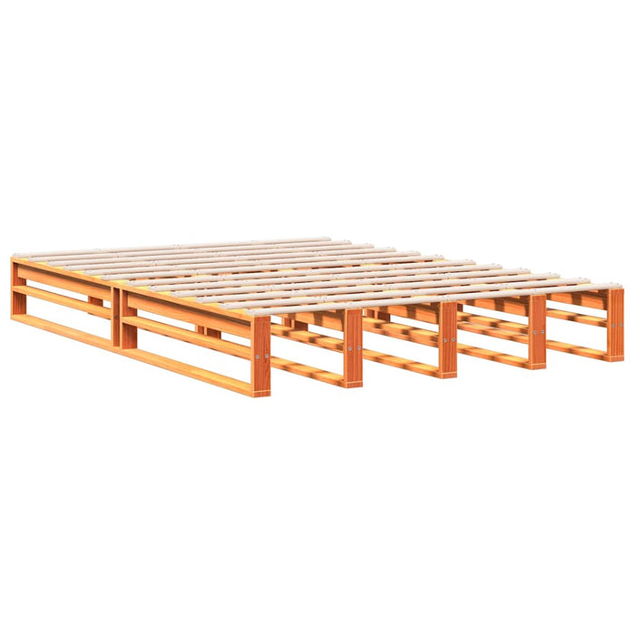 Pat cu bibliotecă fără saltea maro 150x200 cm lemn masiv de pin - WALTI WALTI