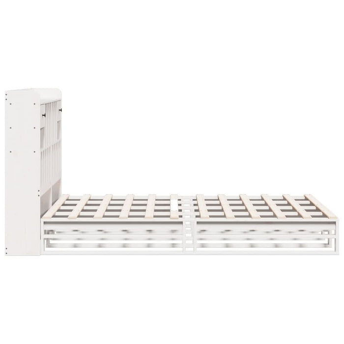 Pat cu bibliotecă fără saltea, alb, 160x200 cm, lemn masiv pin - WALTI WALTI